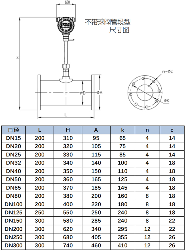 帶卡套球閥熱式氣體質量流量計尺寸圖